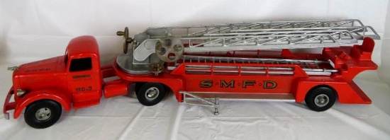 Antique Smith Miller Pressed Steel 36" Fire Ladder Truck