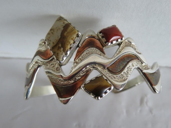 Native American Navajo Sterling Silver and Copper Bracelet