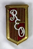 Antique REO Brass and Enamel Automobile Radiator Emblem Grill Badge