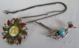 Lot of (2) Native American Sterling Silver Brooches Inc. Roadrunner, Moon