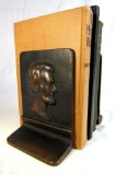 Antique Lincoln Profile Copper and Cast Iron Bookends