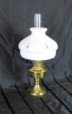 Antique Aladdin #23 Brass Oil Lamp with Handpainted Milk Glass Shade