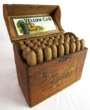 Early Antique NOS Yellow Cab Wooden Cigar Box, Full