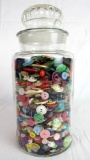 Estate Found Collection of Antique & Vintage Buttons in Antique Bunte embossed Glass Candy Store Jar
