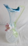 Victorian Art Glass Blue Opalescent Swirl 8.5