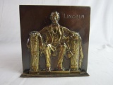 Vintage Lincoln Monument Brass Coil Bookend