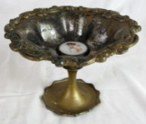 Antique Silver Plate Co. #603 Pedestal Dish with Porcelain Portrait Medallion