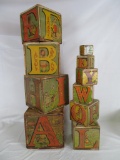 Antique Paper Litho On Wood Children's Stacking Block Set