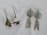 2 Pair of Native American Sterling Silver Earrings, Marked SC