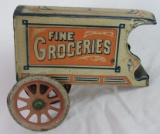 Antique Early German Tin Litho Horse Drawn Grocery Delivery Truck