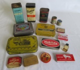 Group of Antique General Store Products and Tins Inc. Tylenol, Aspirin, Packer's Tar Soap,