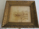 Antique Railroad Workers with Hand Car Cabinet card Photo, Framed