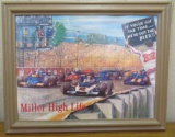 Rare Vintage 1971 Miller High Life Beer- Ron Burton Framed Indy 500 Cardboard Sign- Original