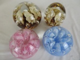 Lot of (4) Joe Rice Art Glass Paperweights, All Signed