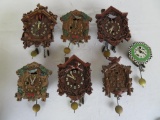 Lot of (7) Vintage Soroco Miniature Key Wind Wall Clocks, Waterbury & Keebler
