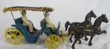 Antique 1940's Stanley Cast Iron Horse Surrey Carriage w/ Fringe Top