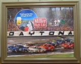 Rare Vintage 1971 Miller High Life Beer- Daytona Signed Ron Burton Framed Indy 500 Cardboard Sign-
