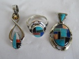 Native American Sterling Silver Turquoise Jewelry (Lot of 3) Ring and Pendants