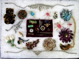 Case Lot of Antique and Vintage Costume Jewelry Inc. Brooches, Necklaces+
