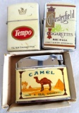 Lot of (3) Vintage Cigarette Advertising Lighters Inc. Tempo, Camel, Chesterfield