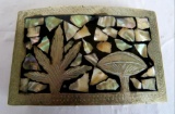 Vintage Mexico Silver Mother Of Pearl Abalone inlaid Belt Buckle