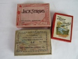 Lot of (3) 1920's Children's Games Inc. Jack Straws, Happy Family and Colored Crayons.