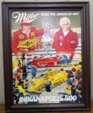 Rare Vintage 1981 Miller High Life Beer- Made The American Way Framed Indy 500 Cardboard Sign-