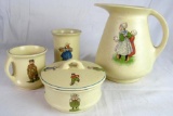 4 Pc. Lot Antique Roseville Creamware Dutch Pottery Inc.Water Pitcher, Toothbrush Holder, Soap w/