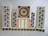 Antique German Porcelain Mantle Garniture Including Clock and 2 Vases