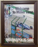 Rare Vintage 1983 Miller High Life Framed Indy 500 Cardboard Sign Signed by Ron Burton