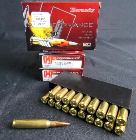6.5x55 Swede Ammo- 3 Full Boxes Hornady Superformance (60 Rounds Total)