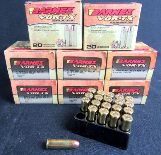 41 Rem Mag Ammo- 8 Full Boxes Barnes VOR-TX (160 Rounds Total)