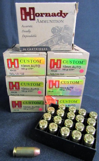 10mm Auto Ammo- 7 Full Boxes Hornady (140 Rounds Total)