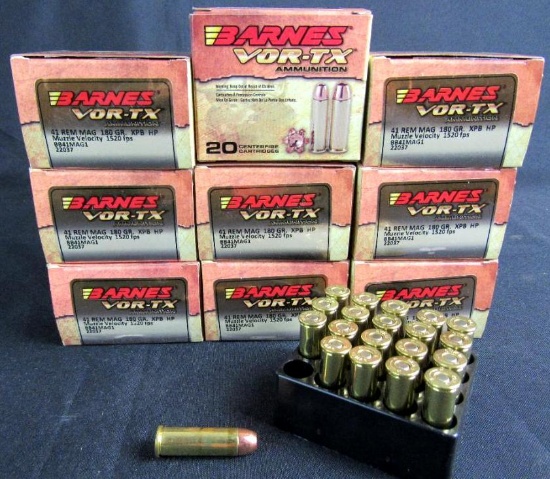 41 Rem Mag Ammo- 9 Full Boxes Barnes VOR-TX (180 Rounds Total)
