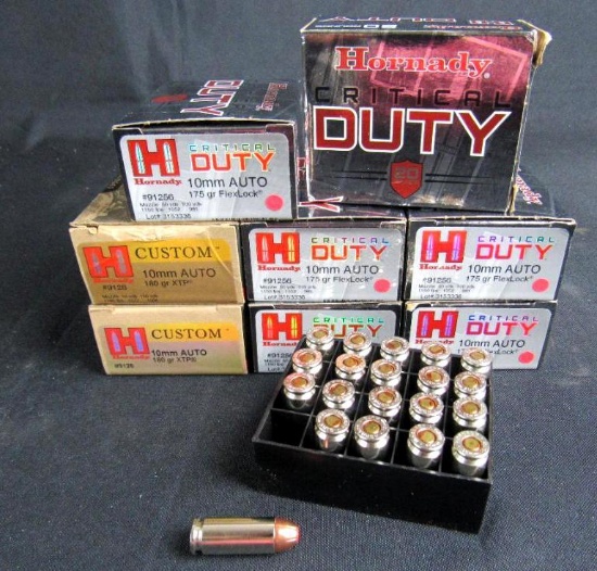 10mm Auto Ammo- 8 Full Boxes Hornady (160 Rounds Total)