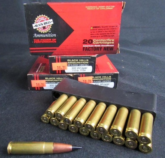 300 Whisper Ammo- Lot 4 Full Boxes Black Hills Ammunition (80 Rounds)