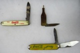 Lot (3) Antique & Vintage Coca Cola Folding Advertising Pocket Knives Coke