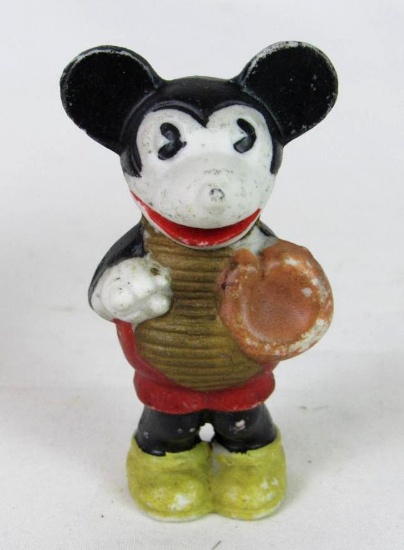 Antique 1930's Disney Pie Eyed Mickey Mouse 3.5" Bisque Ball Player