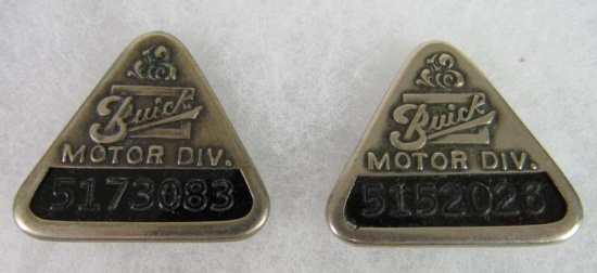 (2) Antique Buick Motor Car Co. Employee/ Worker Badges