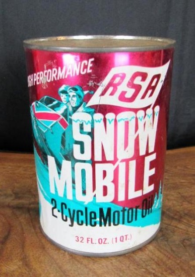 Vintage RSA Snowmobile Quart Oil Can Full Sealed NOS