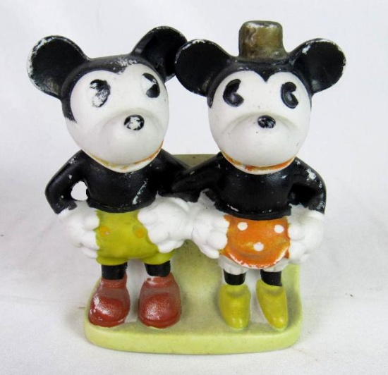 Antique Disney Mickey & Minnie Mouse Bisque Toothbrush Holder