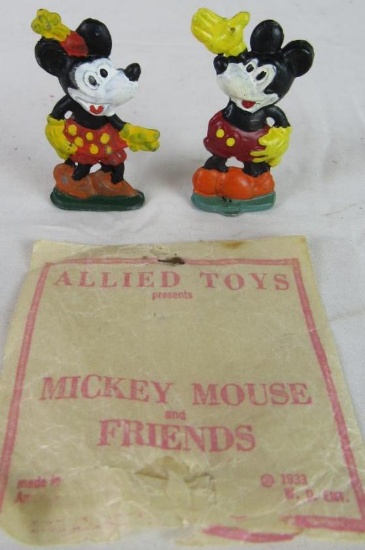 Antique 1933 Allied Toys Lead Mickey & Minnie Mouse 2.25" Figures