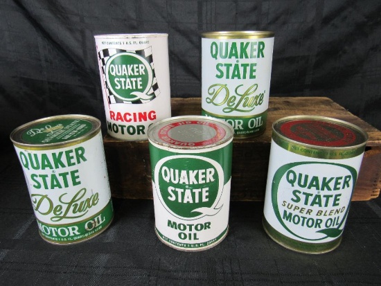 Lot of (5) Vintage Quaker State 1 Quart Metal Oil Cans