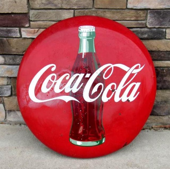 Vintage Porcelain Coca-Cola 36" Coke Bottle Button Sign