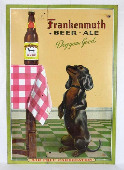 Antique 1940's Frankenmuth Beer Dog Gone Good Tin Advertising Sign