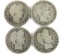 (4) 1901 Barber Silver Quarters