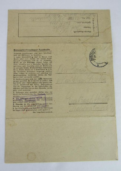 Nazi Auschwitz Conc. Camp Letter/Cover