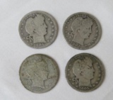 (4) Better Date Barber Silver Quarters