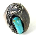 Navajo Turquoise Silver Bearclaw Ring