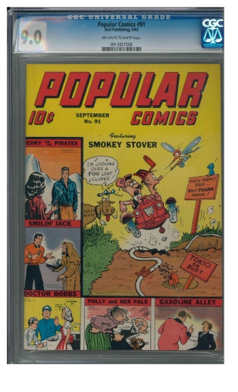 Popular Comics #91 (1943) Golden Age Dell/ Smilin Jack High Grade Gem! CGC 9.0